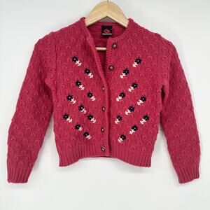 Giesswein Girls Cardigan Floral Embroidered Chunky Knit Sweater Cottagecore Pink